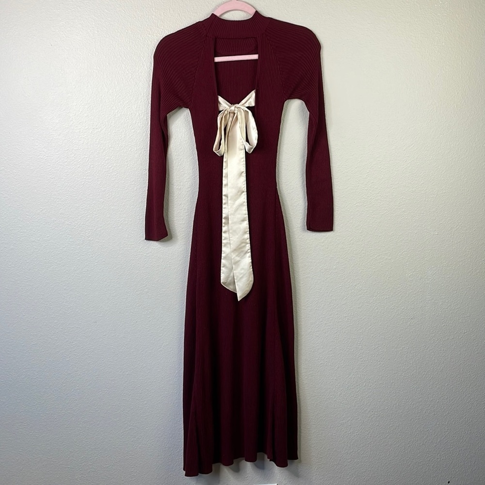 Dance & Marvel burgundy dress with satin ribbon tie in the back size S FLAWED